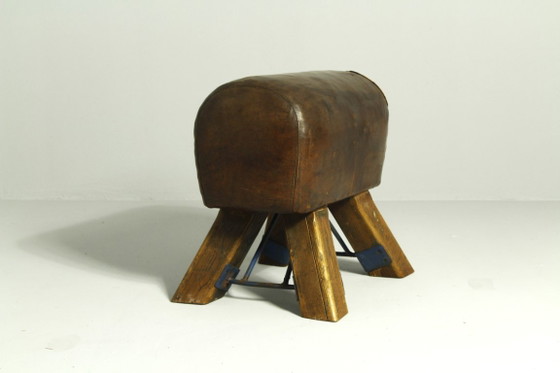 Leder-Turnhocker von Jan Richter, Brno, 1930er Jahre, Metall, Braun (Foto 5 von 9)