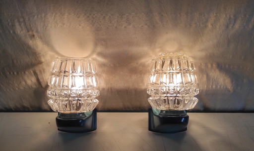 Apliques de pared de cristal azul y plástico - década de 1970