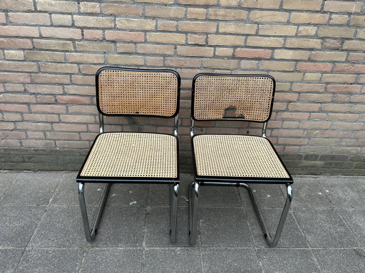 2x Chaises de style Cesca avec cadre en tube de chome/toile