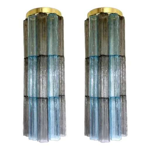 Graue und hellblaue Murano-Glas-Wandleuchten „Tronchi“ von Simoeng, 2er-Set