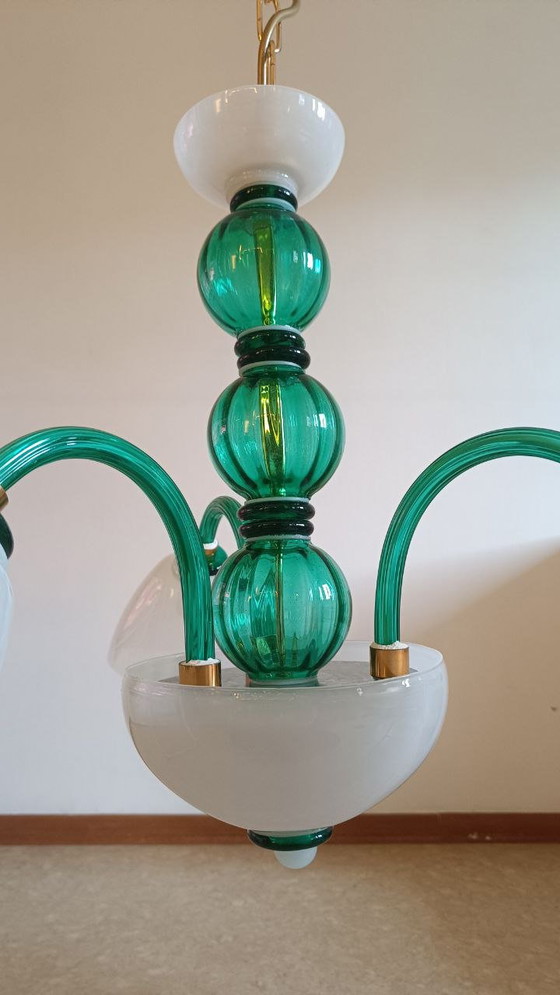 Image 1 of MURANO Sylcom 3-lichts hanglamp in smaragdgroen, in hoogte verstelbaar.