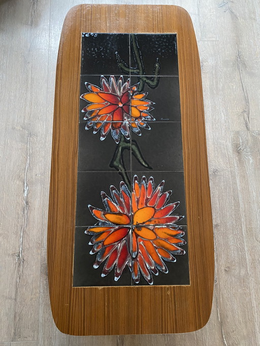 Vintage Adri Coffee Table Teak With Ceramic Dahlias