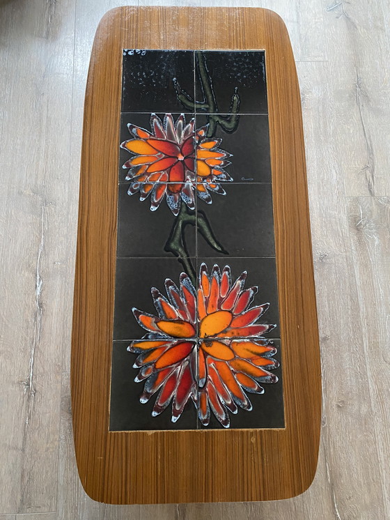 Image 1 of Vintage Adri Coffee Table Teak With Ceramic Dahlias