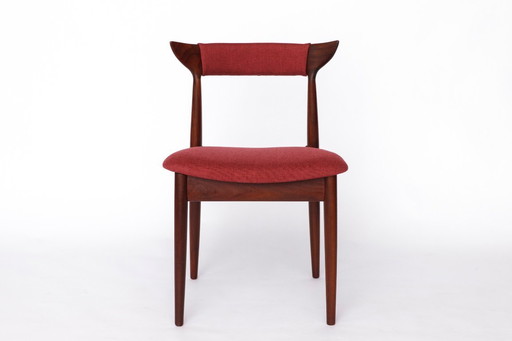 Vintage Cow Horn Chair – 1960s/1970s Danish Teak Dining or Desk Chair, Bordeaux Upholstery, Mid Century Modern