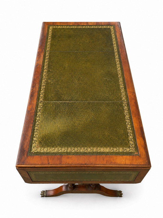 Double-Sided English Mahogany Desk with Extensions – Wood, Leather (photo 4 of 11)
