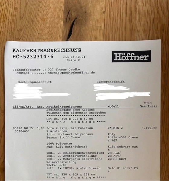 Divano a 2 posti Höffner YASMIN con funzione reclinabile elettrica - prezzo di listino 5.199 – Möbel Höffner (photo 6 of 6)