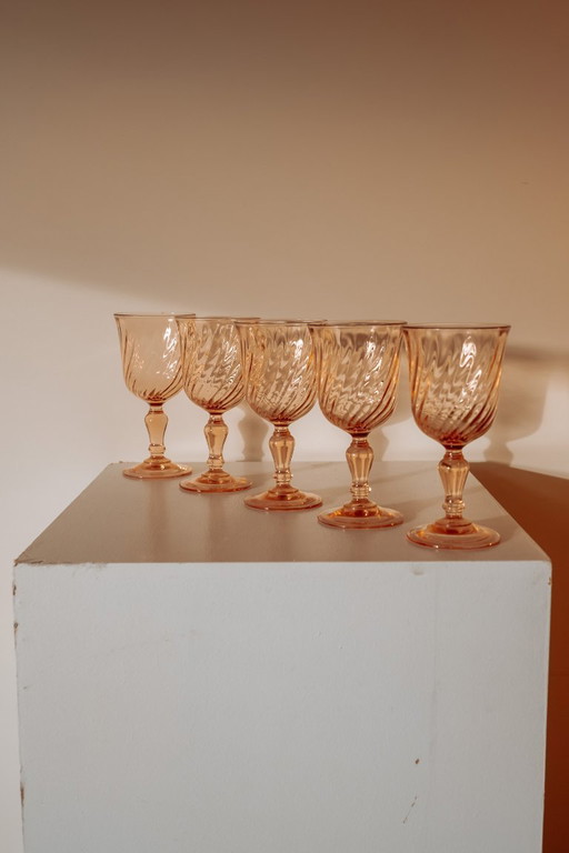 5 bicchieri da vino vintage Rosaline rosa a spirale