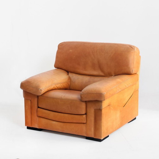 Poltrona in pelle cammello, realizzata da Roche Bobois. Vintage - Francia, anni '80. – fauteuils, Leather