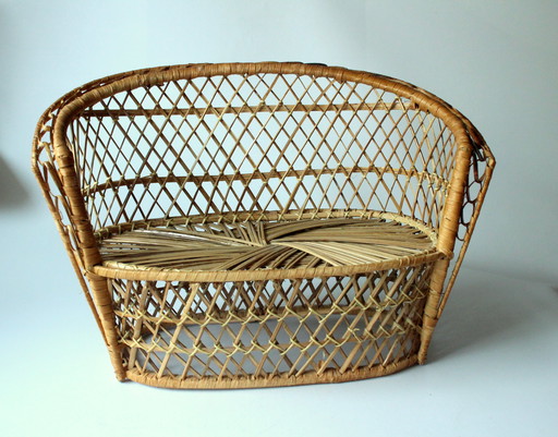 Chaise paon vintage en rotin - Banc pour fleurs - Tabouret pour fleurs