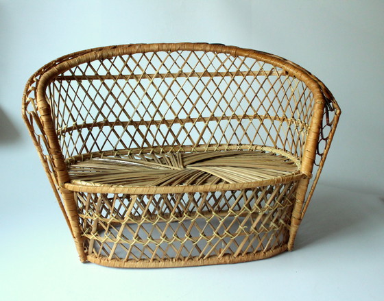 Image 1 of Sedia pavone vintage in rattan - panca a fiori - sgabello a fiori