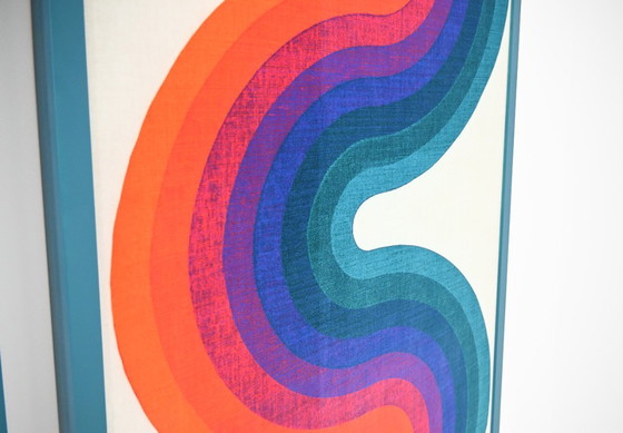 Panneaux en tissu style Verner Panton années 70, lot de 2 – Décorations murales, Textile, Bois (photo 6 of 6)