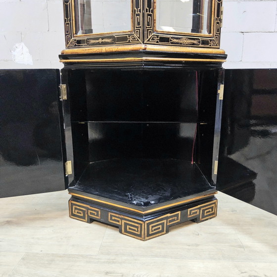 Vitrine Chinoise Vintage Toit Pagode (Éclairage) Armoire Bohème – Wood, Glass (photo 14 of 15)