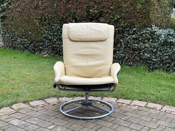 Image 1 of Vintage Ikea Malung armchair & footstool, 1999, cream white, 90s design