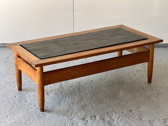 Image 1 of Oak coffee table with a vintage 1960s slate top