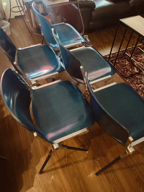 Image 1 of 5 stuks blauw/groen houten Castelli DSC 106 Stoelen Stapelbaar.