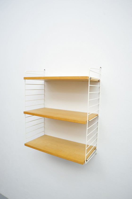 Image 1 of String shelving system in ash with 2 ladders by Kajsa and Nisse Strinning