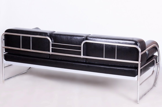 Restauriertes Bauhaus-Sofa, von Robert Slezak, Chrom, Leder, Tschechien, 1930er Jahre – Leather, Metal (photo 5 of 13)