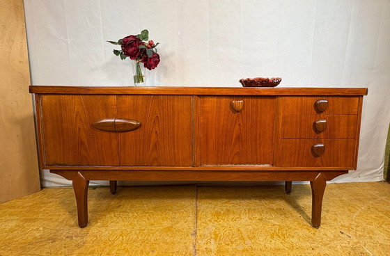 Image 1 of Mid-Century Retro Vintage Teak Sideboard by Jentique 1960s  Iconic Wooden Handles • Cocktail Cabinet • British Design Classic  A