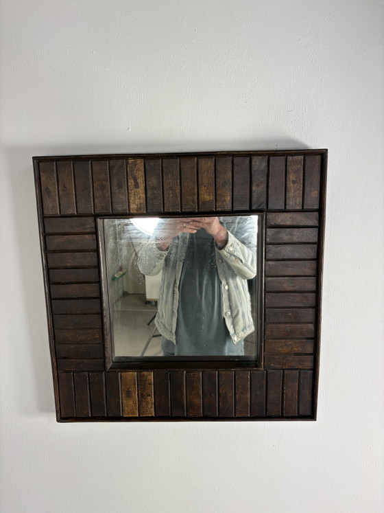 Image 1 of Vintage solid wood square mirror