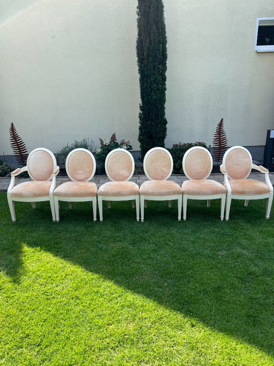 Juego de 6 sillas de comedor Donghia "Grand Flute" "Grand Soleil" de John Hutton (4 sillas laterales / 2 (photo 12 of 14)