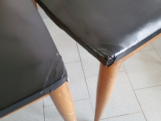 Image 1 of SET VAN 4 VINTAGE SCANDINAVISCHE STOELEN JAREN 60 BEUKEN ZWART SKAI 60S 1960S 60s