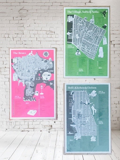 Lot 3 cartes map's quartiers de New York à encadrer