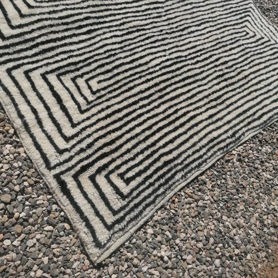 Image 1 of Tappeto tradizionale fatto a mano in lana naturale, bianco e nero, 150/250 cm