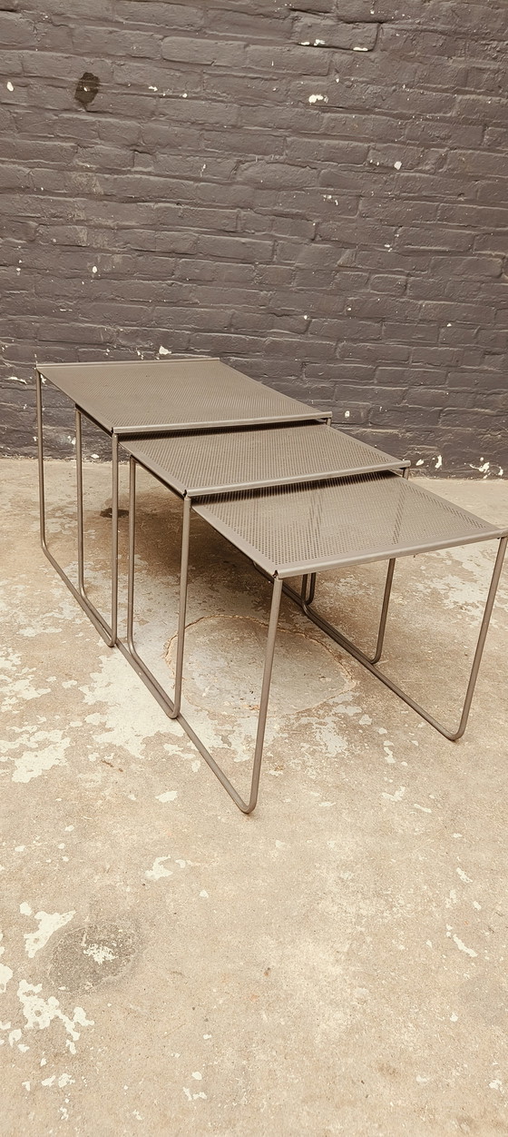 Image 1 of Vintage Perforated metal Post modern Nesting Tables mimi set '80
in style van mategot artemeta