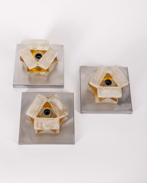 Image 1 of Set of 3 Vintage Wall Lamps from the 60s Murano Glass Designed by A. Poli for Poliarte