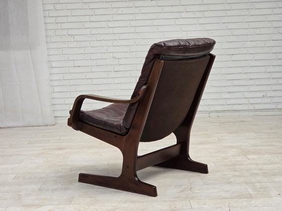 1970s, Scandinavian Armchair, Brown Furniture Leather. – Wood (photo 13 of 19)