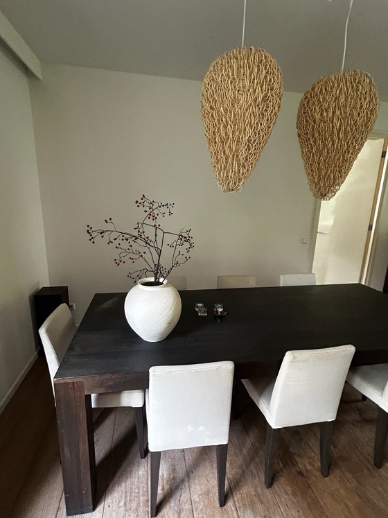 Dunkler Holzesstisch mit 8 Meridiani Stühlen, Esszimmergarnitur, Stoff, Schwarz (Foto 2 von 9)