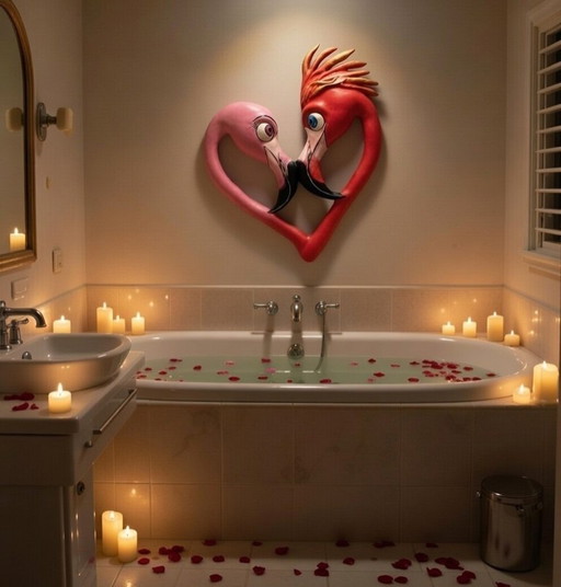 Decorazione murale a forma di cuore con fenicottero: realizzata a mano dall'artista