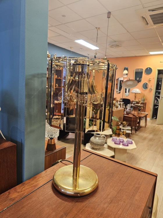 Vintage Table Lamp Cut Smoked Glass Brass – Metal (photo 14 of 14)