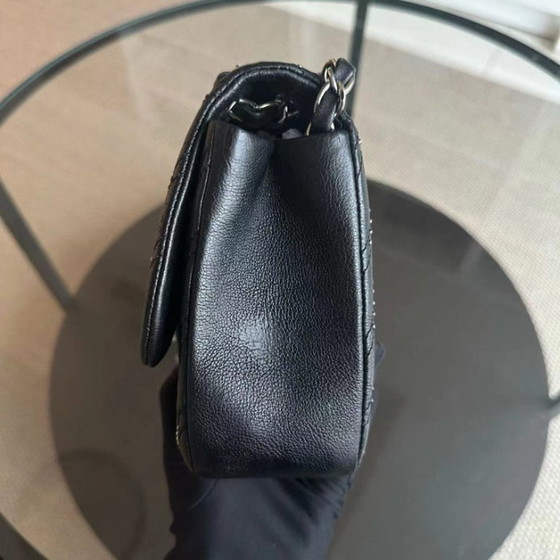 Image 1 of Chanel Seasonal Flap - Studded 25CM Chevron Calfskin Black Silver Hardware Series 24