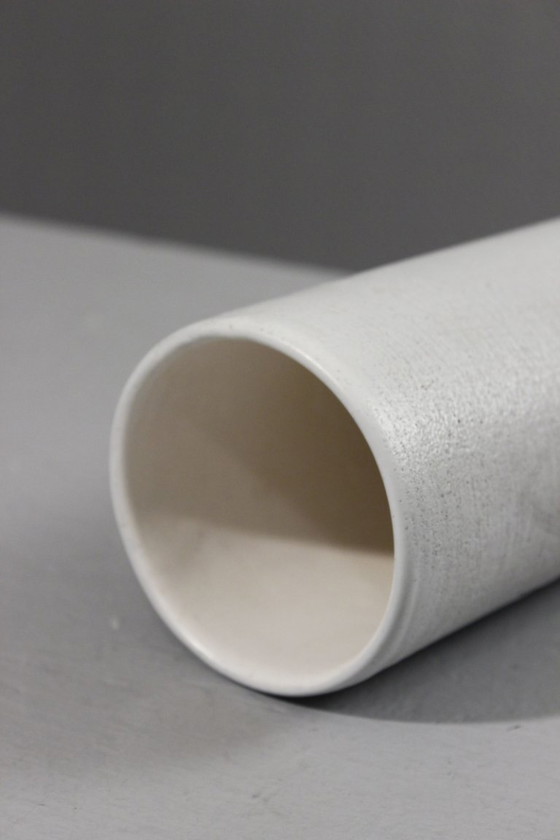 Image 1 of Henri Cimal in Vallauris - Matte white scroll vase with abstract incised decor 1950s