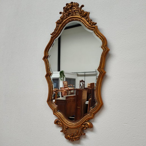 Vintage Goudkleurige Rococo Barok facet geslepen spiegel schouwspiegel 304