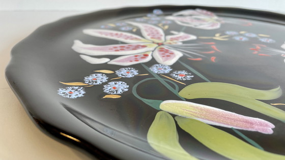 Image 1 of PLAT LONGWY aux LYS earthenware signed L. VALENTI
