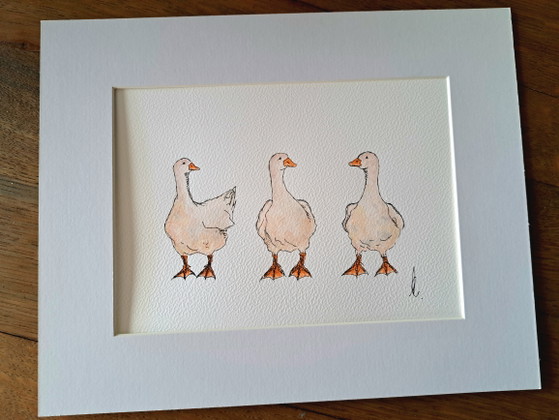 Original-Aquarellgemälde „Gänse“ | Inklusive Rahmen – Gemälde & Zeichnungen, Paper (photo 4 of 5)