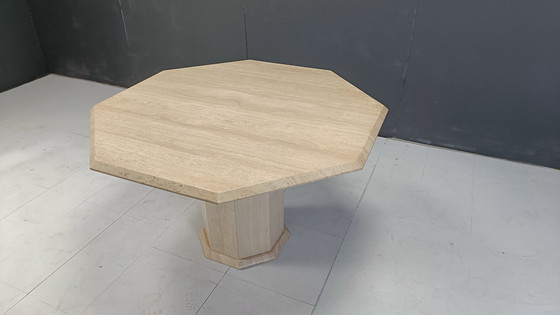 Image 1 of Tavolo da pranzo ottagonale in travertino italiano, anni &#39;70