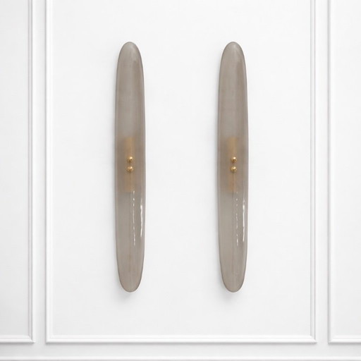 Pair of Fontana Arte Style Mid-century Modern Smoke Murano Glass Sconces