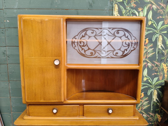 Vintage Art Deco Style Buffet Cabinet – Sideboard cabinet, Glass, Wood (photo 4 of 12)