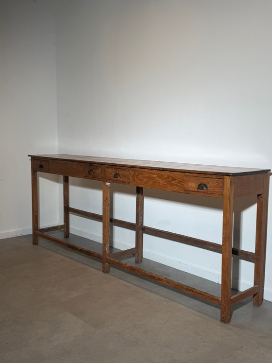 Antieke massief eiken consoletafel met vier lades – Bijzettafels (photo 3 of 8)