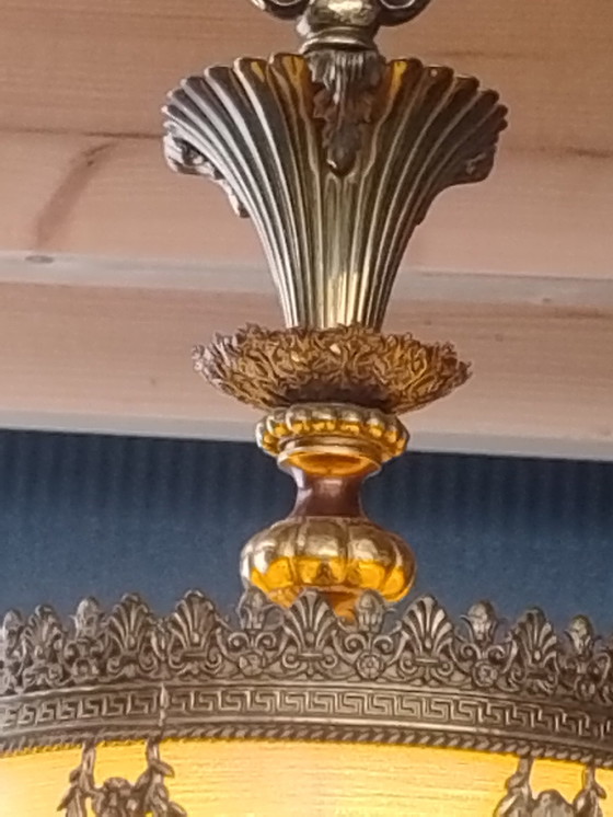 Image 1 of Lanterne Louis XVI, française, en laiton doré et verre