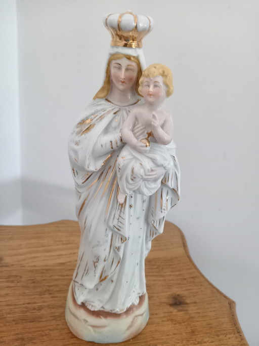 Figurine ancienne en porcelaine du Vieux Paris représentant la Vierge à l'Enfant – vers 1900