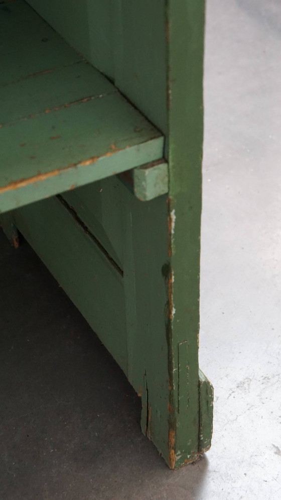 Image 1 of Antico bancone/comò verde della fine del XIX/inizio del XX secolo con piano in marmo