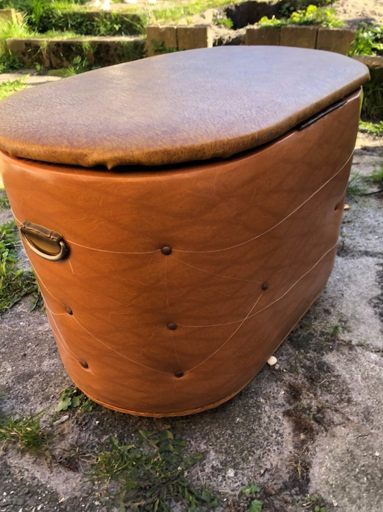Image 1 of Beautiful vintage faux leather pouf storage pouf ottoman 1950s/60s