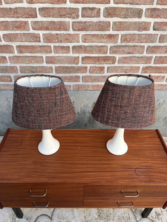 Image 1 of Vintage set of space-age style ceramic table lamps with tweed shades