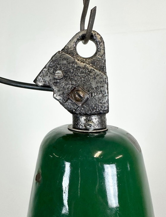 Image 1 of Industrial Green Enamel Factory Lamp with Cast Iron Top, 1960s