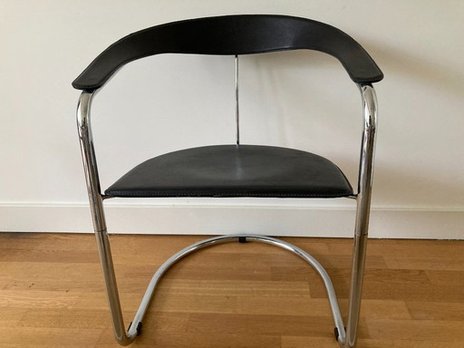 4 Italiaans Design Tuigleer Chroom Buisframe stoelen 