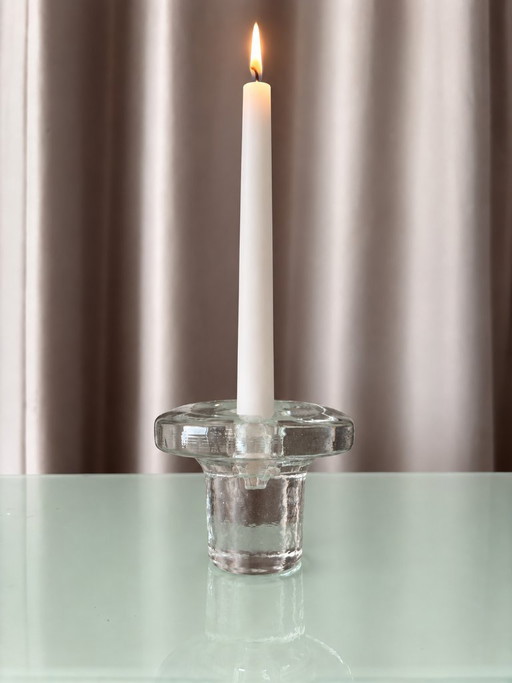 Portavelas Vintage Escandinavo de Cristal – Cristal Prensado Transparente – Años 70